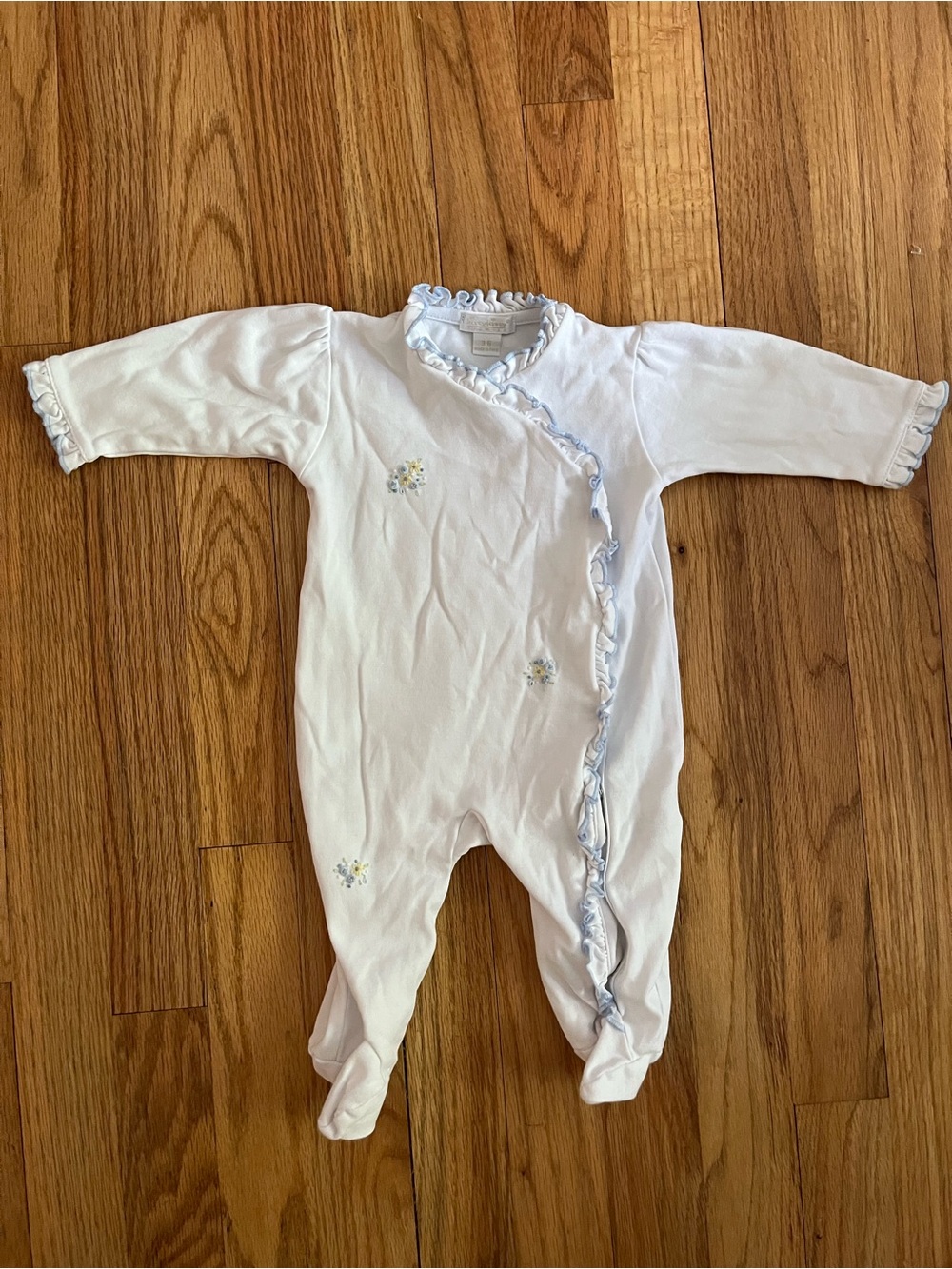 Kissy Kissy White & Light Blue Floral Ruffle Trim Baby One-Piece